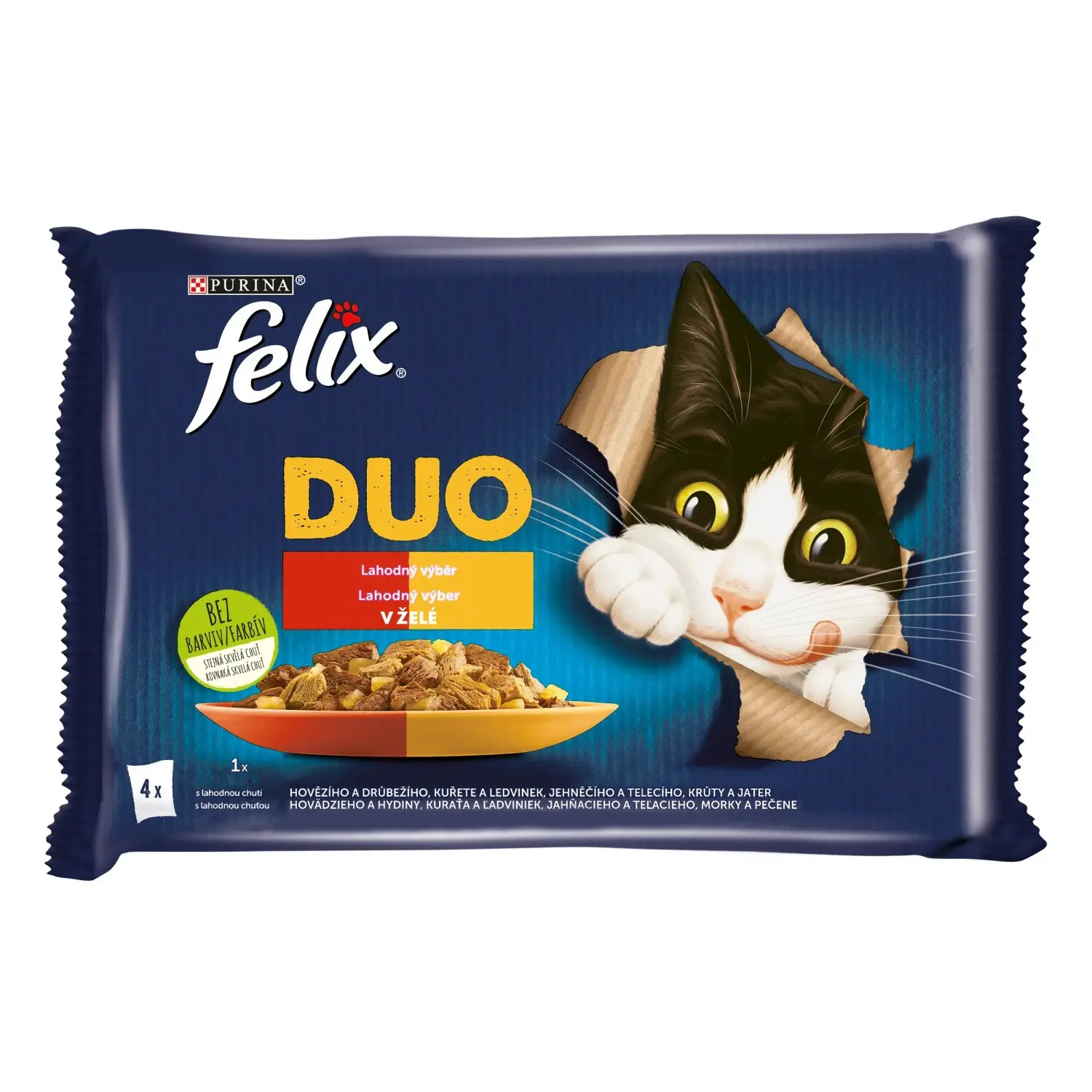 Felix Fantastic DUO Kapsičky pro kočky hovězí/kuřecí,kuřecí/ledvinky, aj. 4x85g