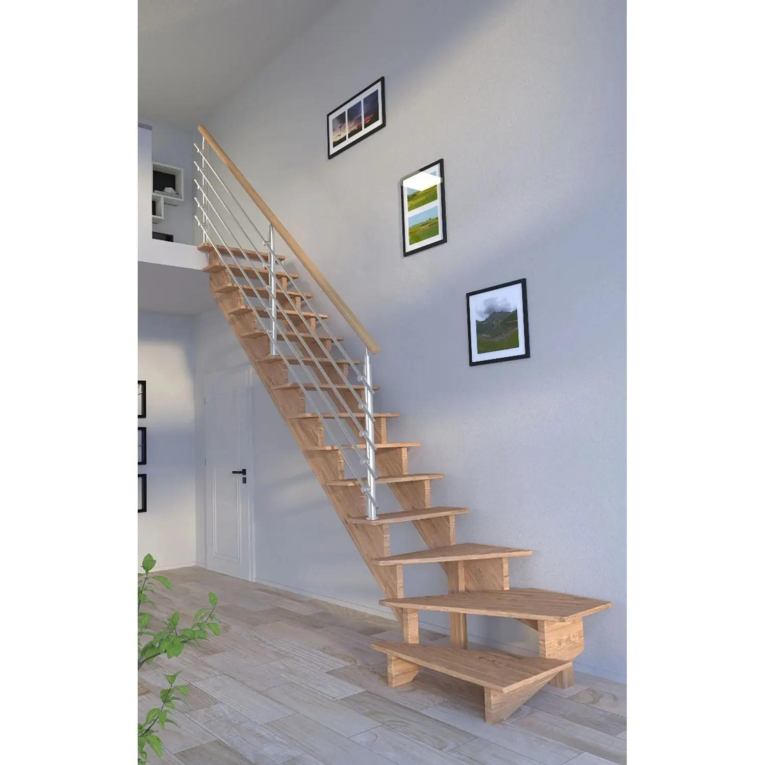 StarWood Schody Lindos dubové levé 100cm otevřené design. nerez. zábradlí