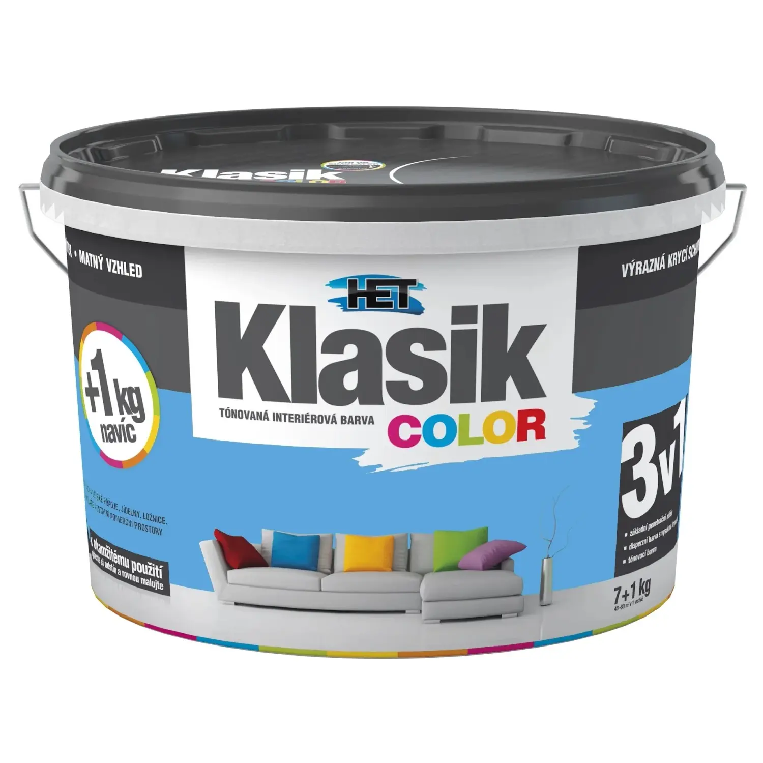 HET Klasik COLOR Tónovaná interiérová barva KC 0417 modrá azurová, 7 + 1 kg