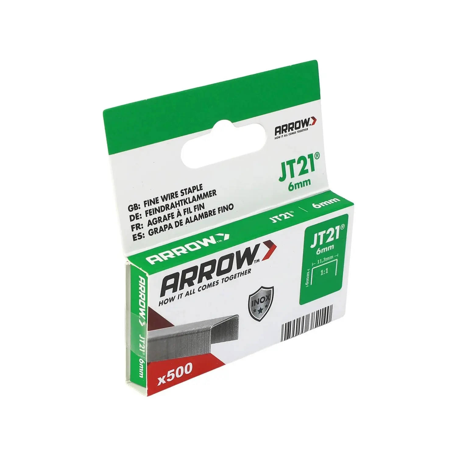 Arrow Drátěné sponky do sponkovačky JT21 V2A, délka 6 mm, 500 ks