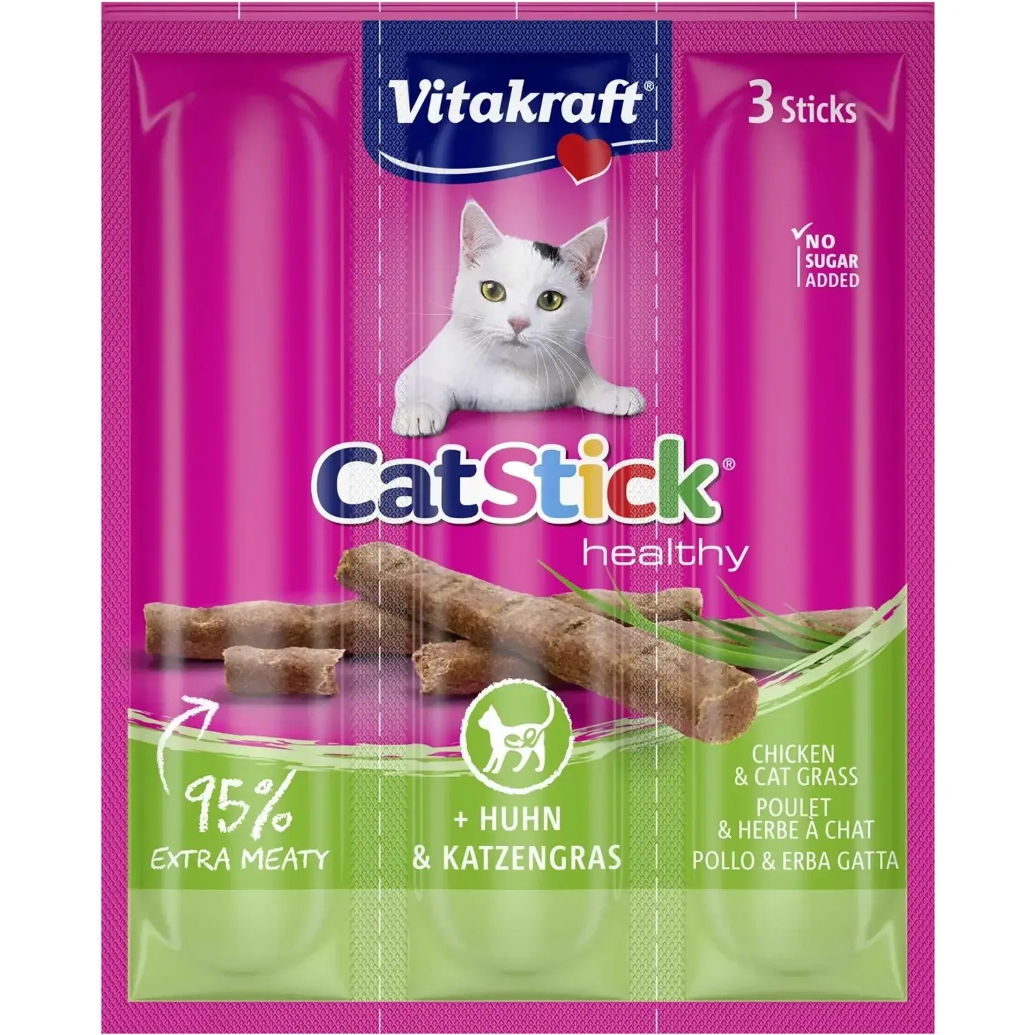 Vitakraft Pochoutka pro kočky Cat stick mini kuře a kočičí tráva, 3 x 6 g, 3 ks