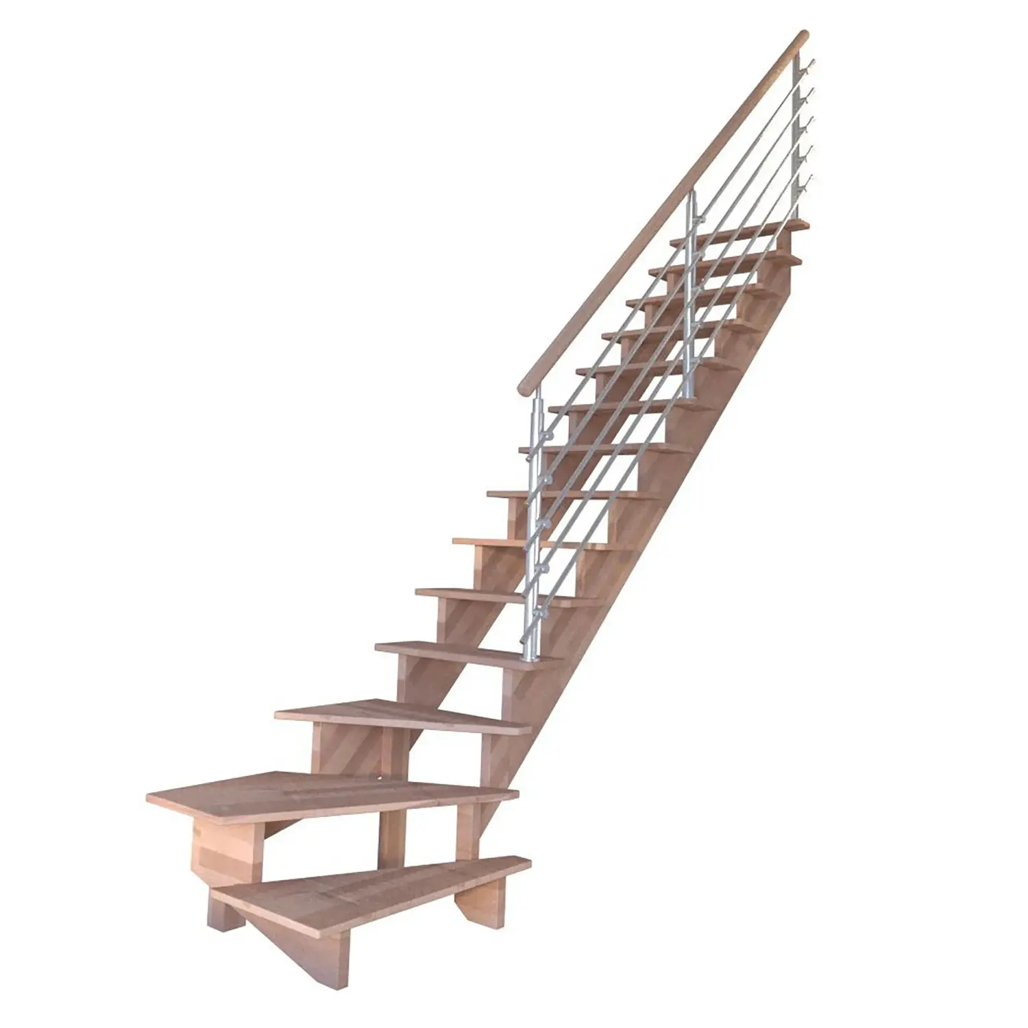StarWood Schody Lindos bukové pravé 100cm otevřené design. nerez. zábradlí