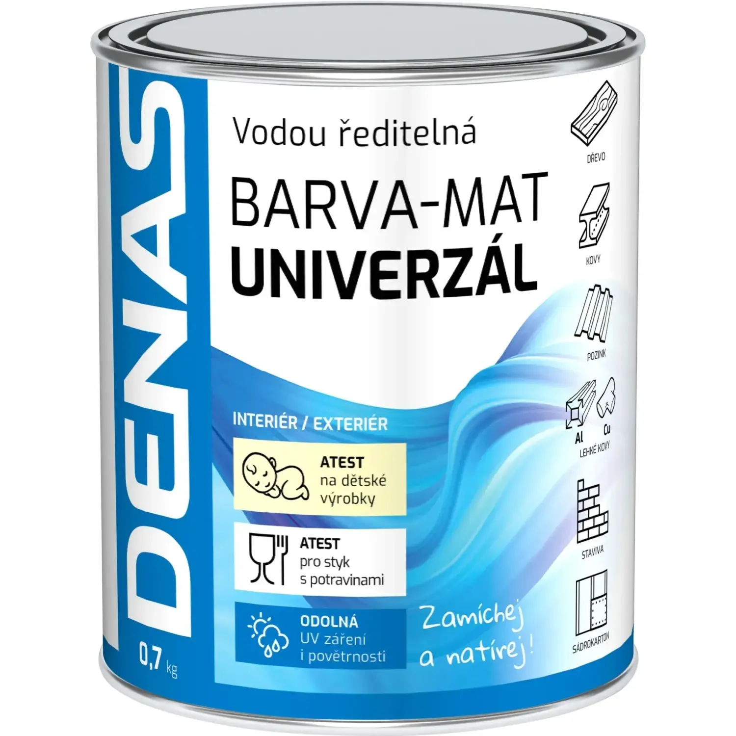 Denas Vrchní barva na dřevo, kov a beton Univerzál-mat, 0110 světle šedá, 700 g