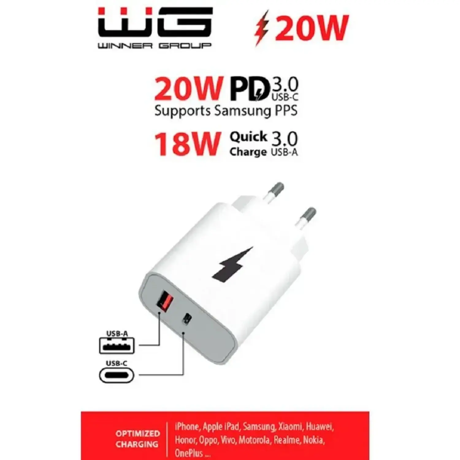 WG síťová nabíječka USB-A TYPE-C až 20W
