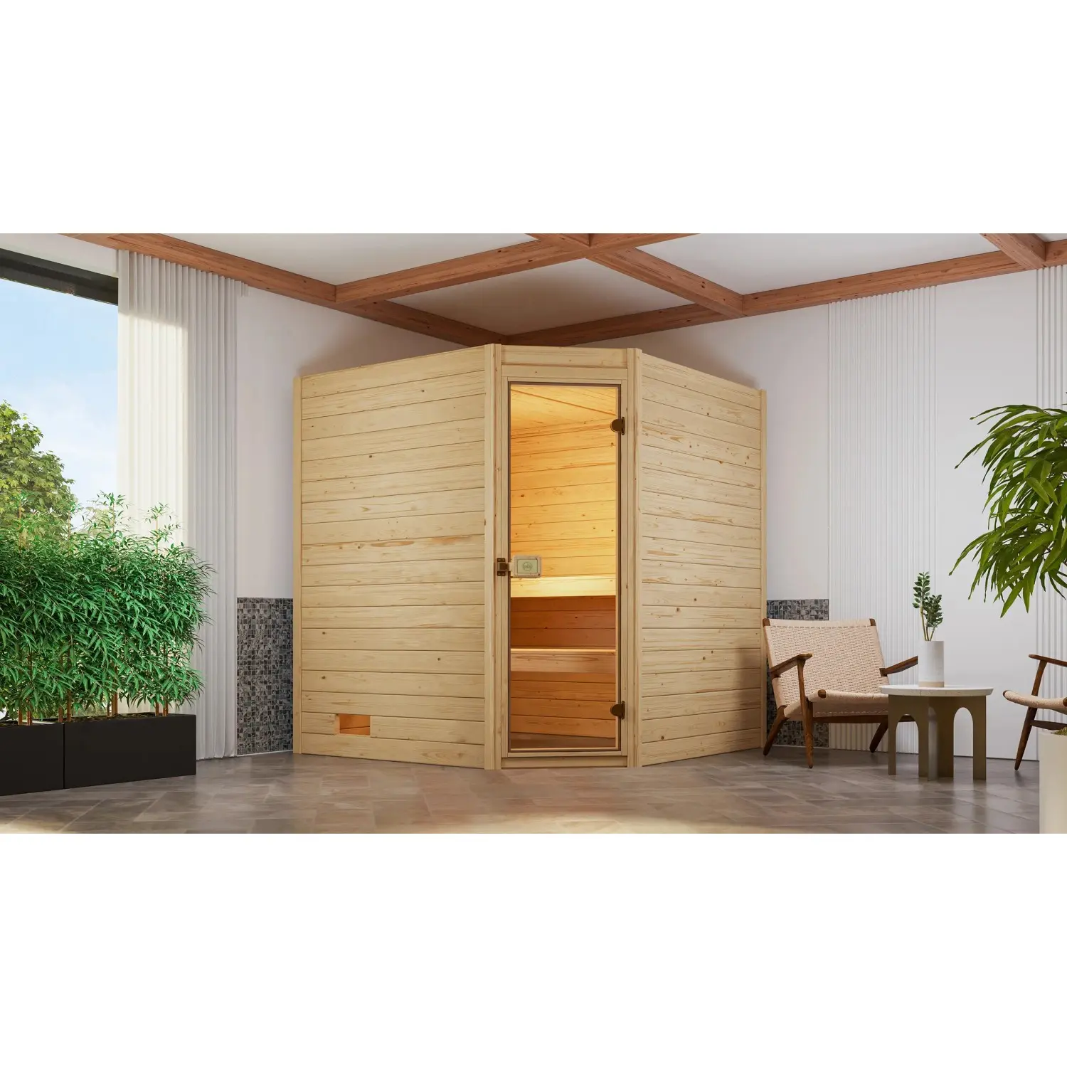 Weka Rohová sauna Valida 1.8 skl.dv., přírodní, 189x172x203,5cm + Klassik 7,5 kW