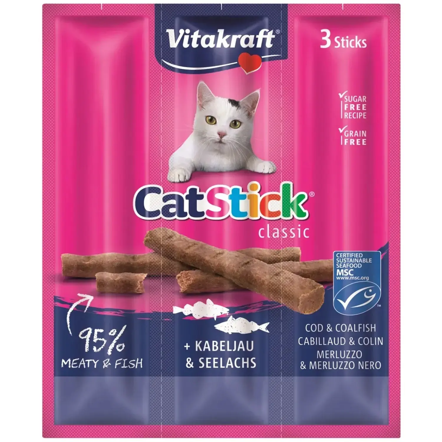 Vitakraft Pochoutka pro kočky Cat Stick Classic treska, 3 ks