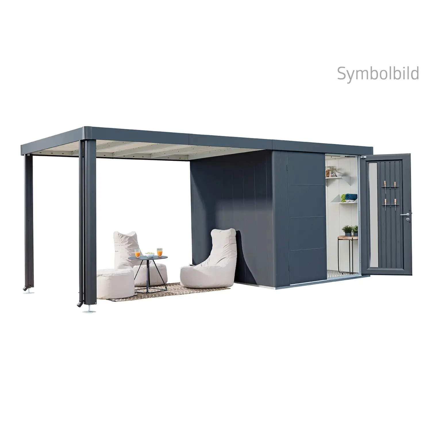 Biohort Plechový zahradní domek Neo2D standardní dveře tm. šedá 348 x 236 cm