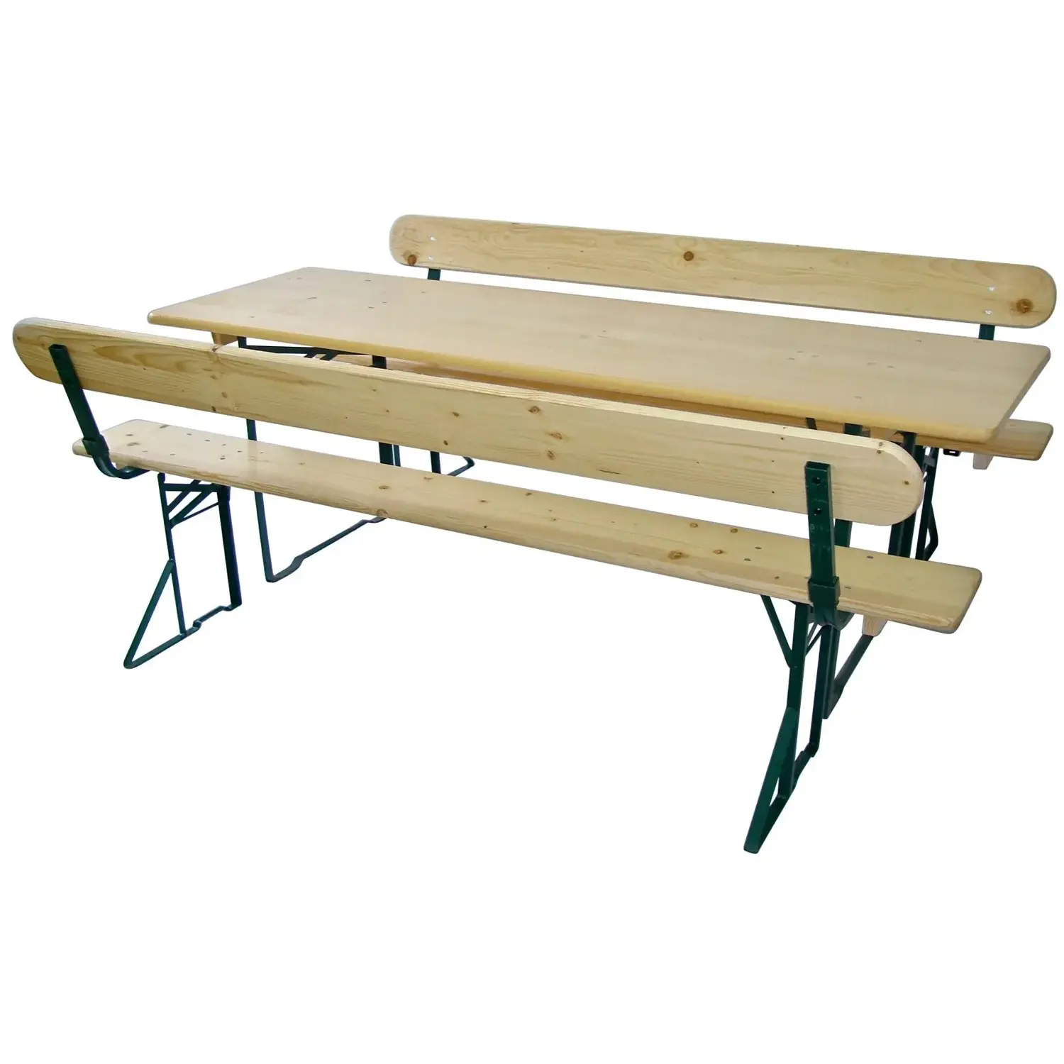 Pivní set se zádovou opěrkou, stůl 220 x 70 cm, bor. dřevo/ocel, 3dílný