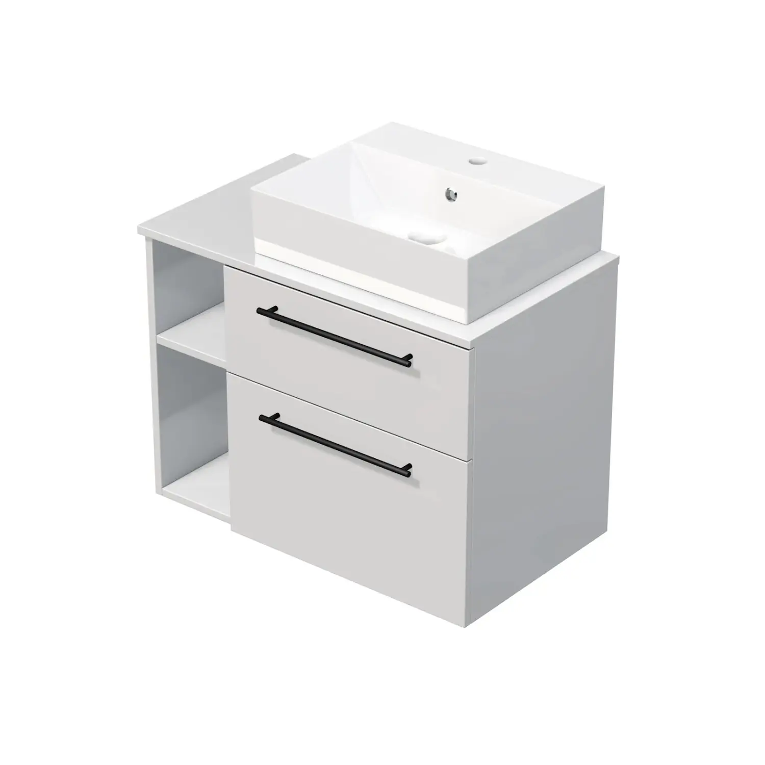 INTEDOOR Koupel.skříň+umyvadlo BEE, úchyt černý, 80cm, regál vlevo, bílá lesk