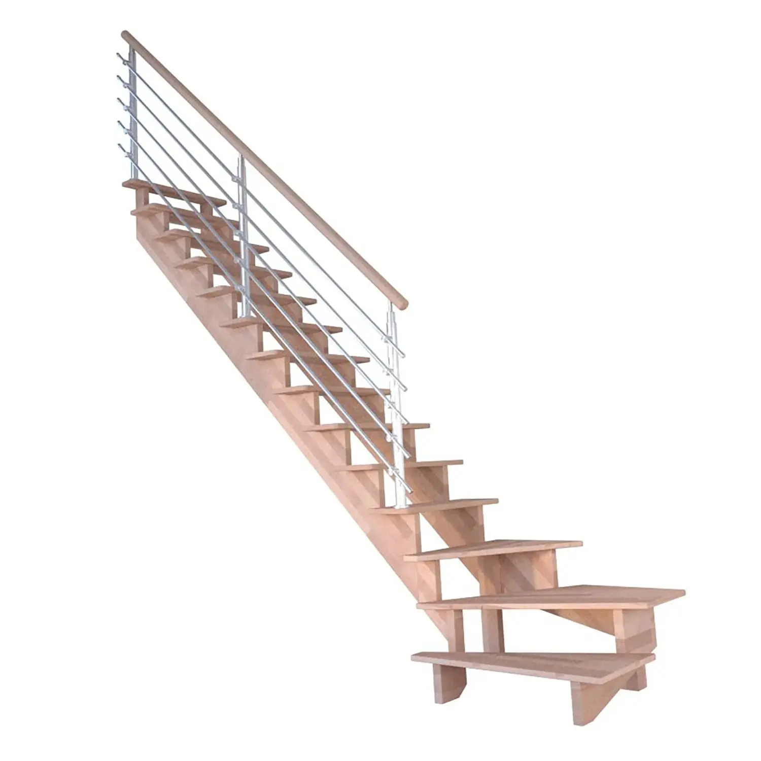 StarWood Schody Lindos bukové levé 80cm otevřené design. nerez. zábradlí