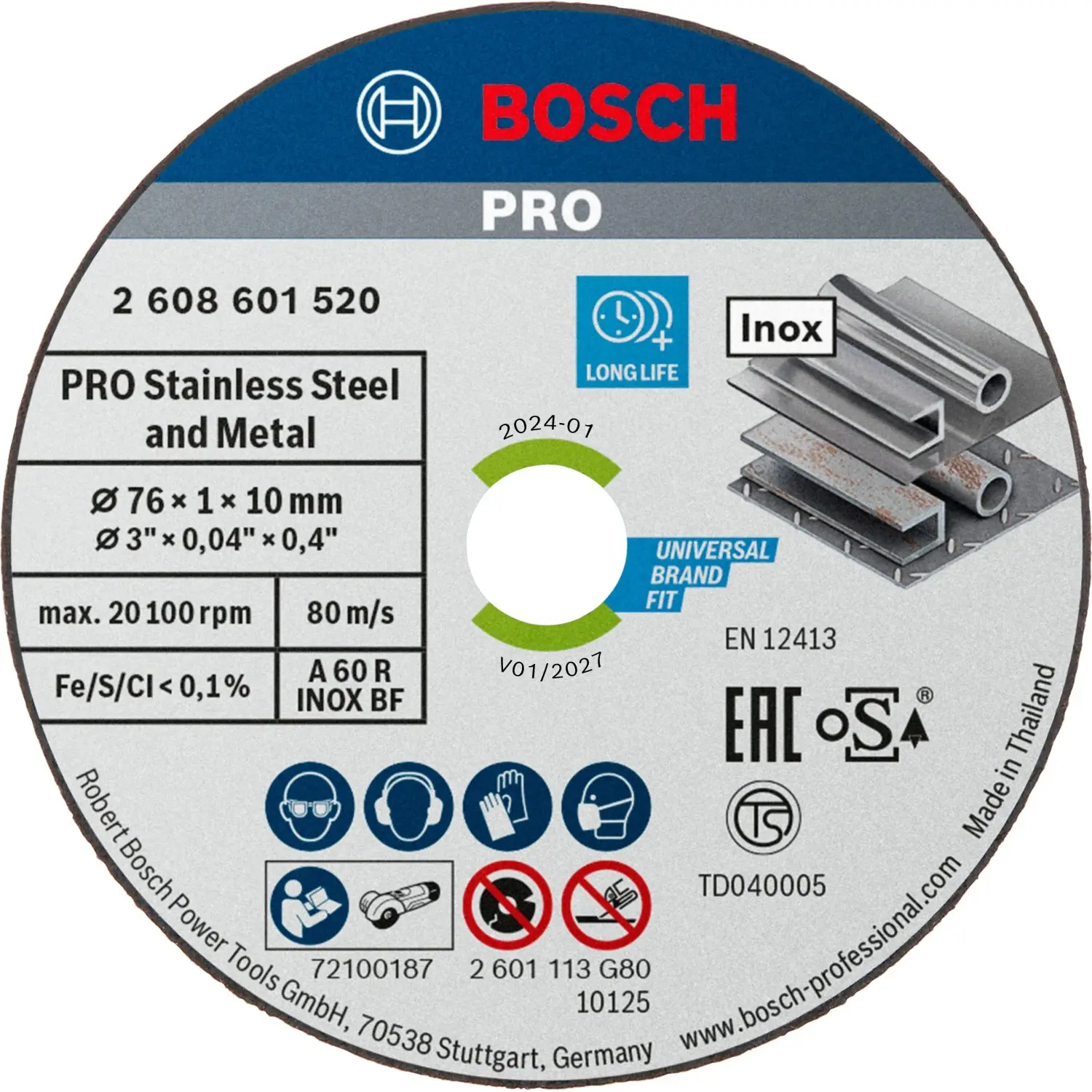 Bosch Řezací kotouč PRO Stainless Steel and Metal 76×1×10 mm, 5ks(2 608 601 520)