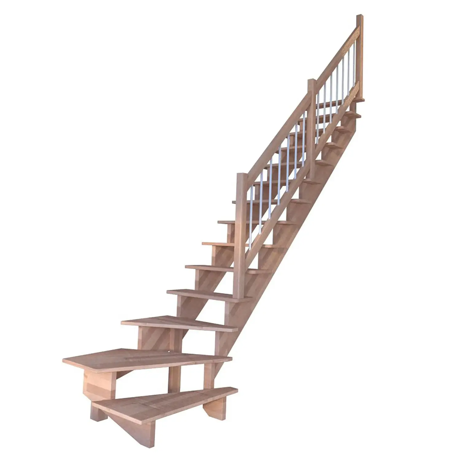 StarWood Schody Lindos bukové pravé 80cm otevřené dřev. nerez.bílé zábradlí