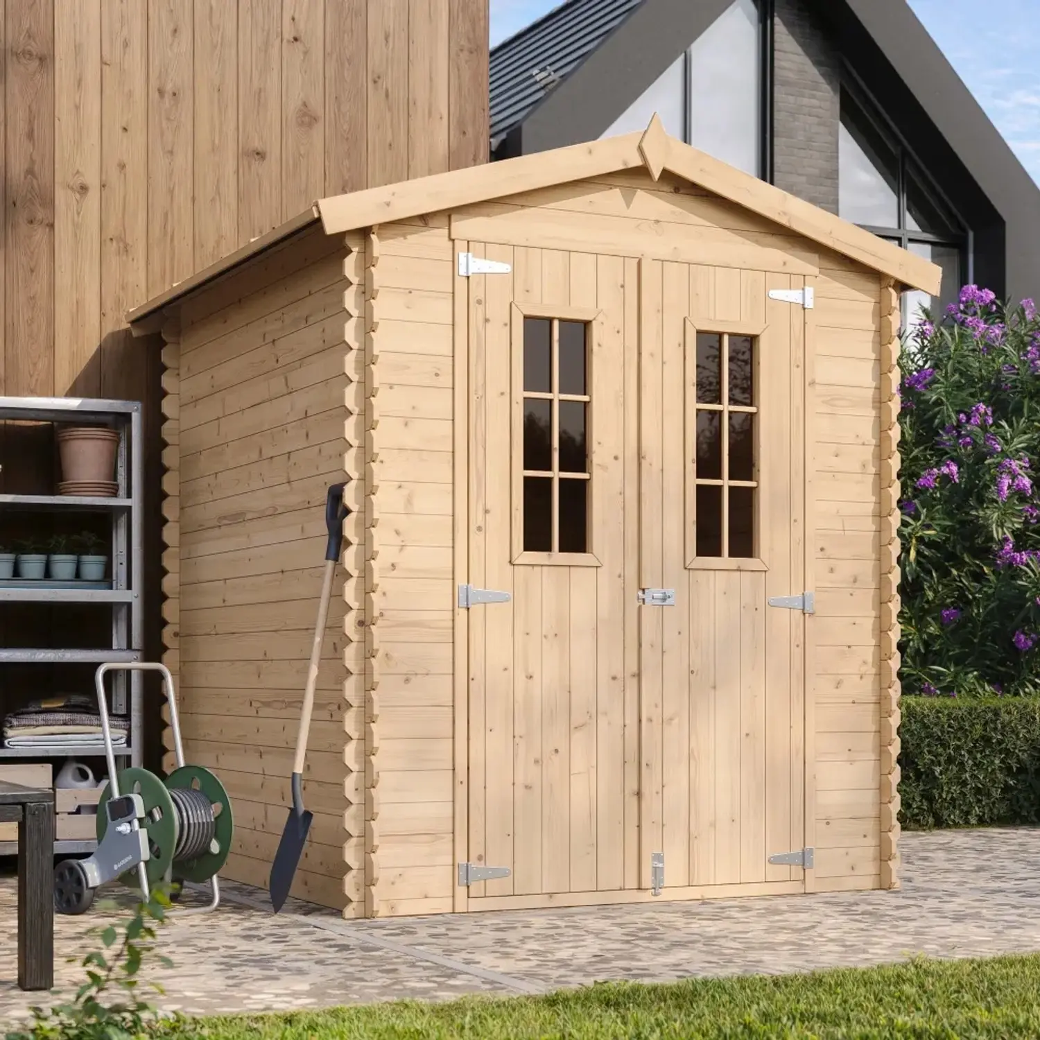 Timbela Dřevěný zahradní domek M320C+M320G s podlahou, 180 x 180 cm