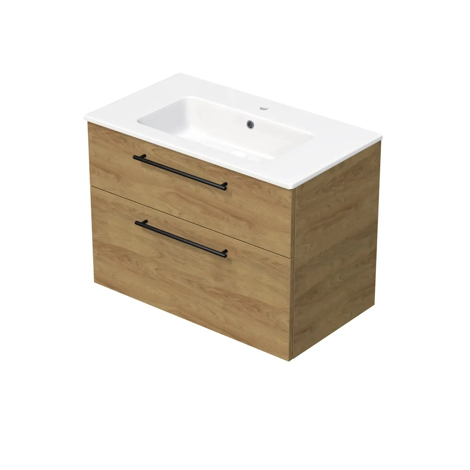 INTEDOOR Koupel.skříň+umyvadlo BEE, úchyt černý, 2 zásuvky, š. 81cm, dub Hickory