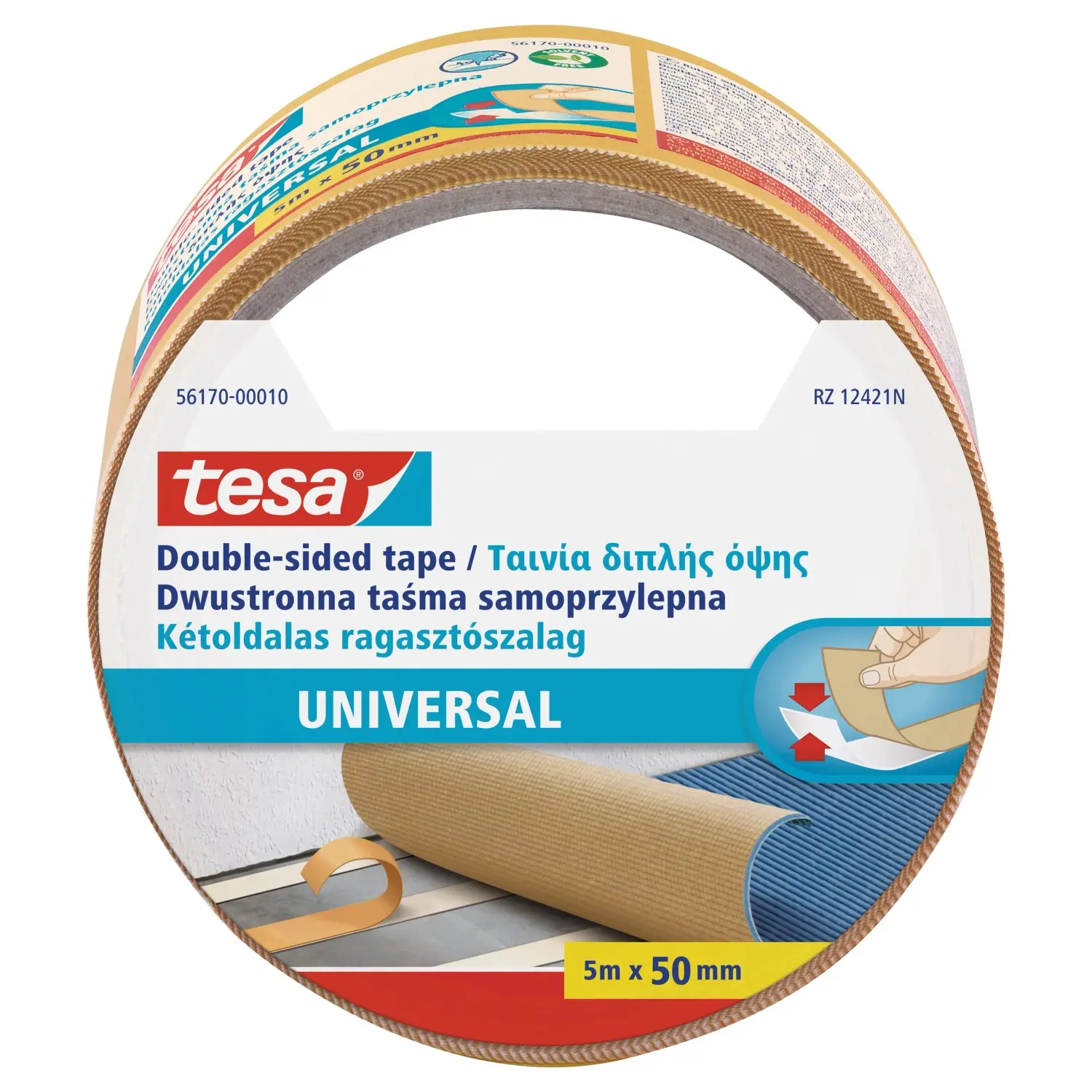 tesa Oboustranná podlahová lepicí páska UNIVERSAL, bílá, 5 m x 50 mm