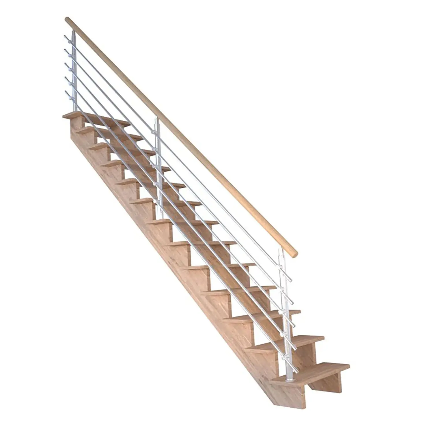 StarWood Schody Lindos Pro dubové rovné 80cm otevřené design. nerez. zábradlí