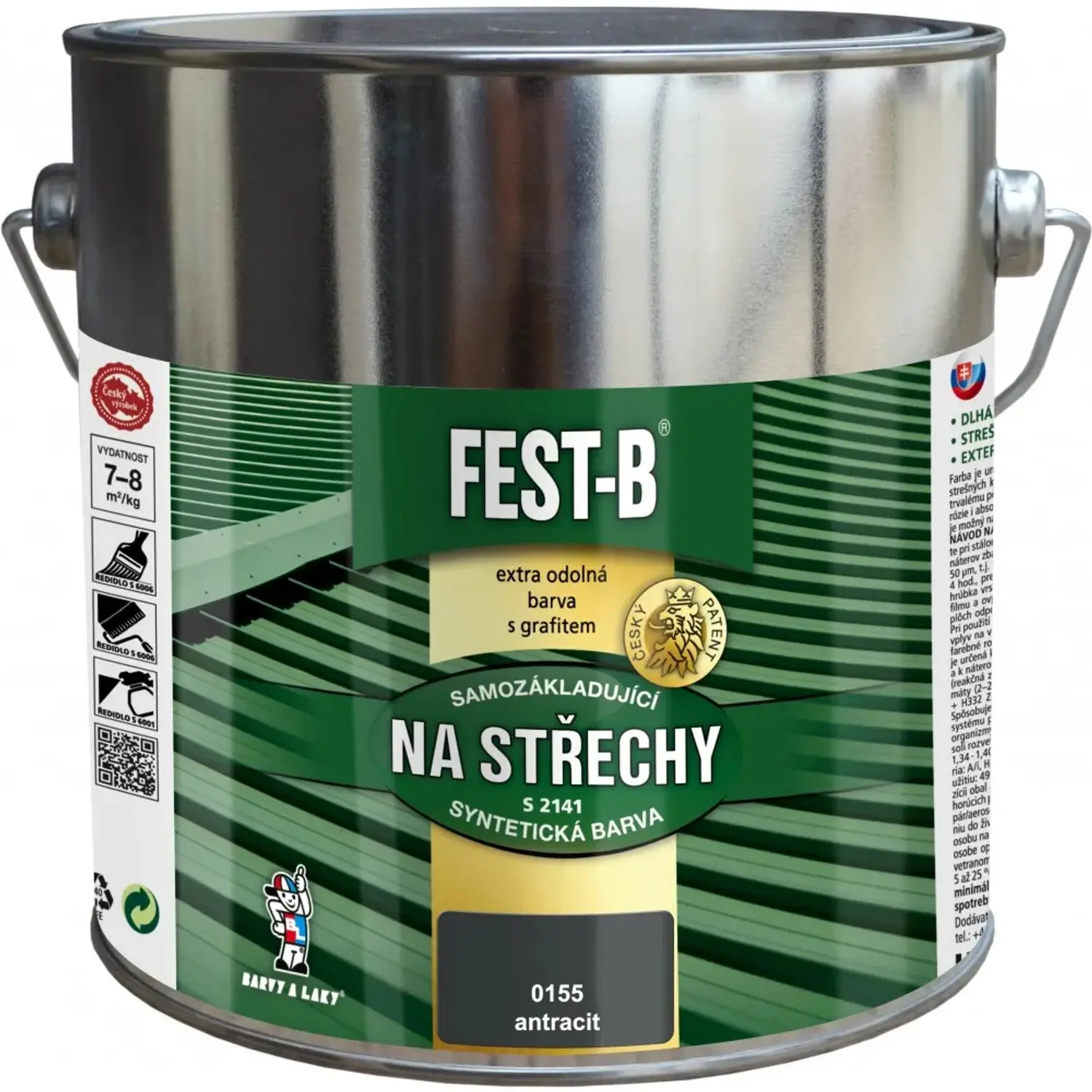 FEST-B Antikorozní nátěr na železo 2v1 na střechy S2141, 0155 antracit, 2,5 kg