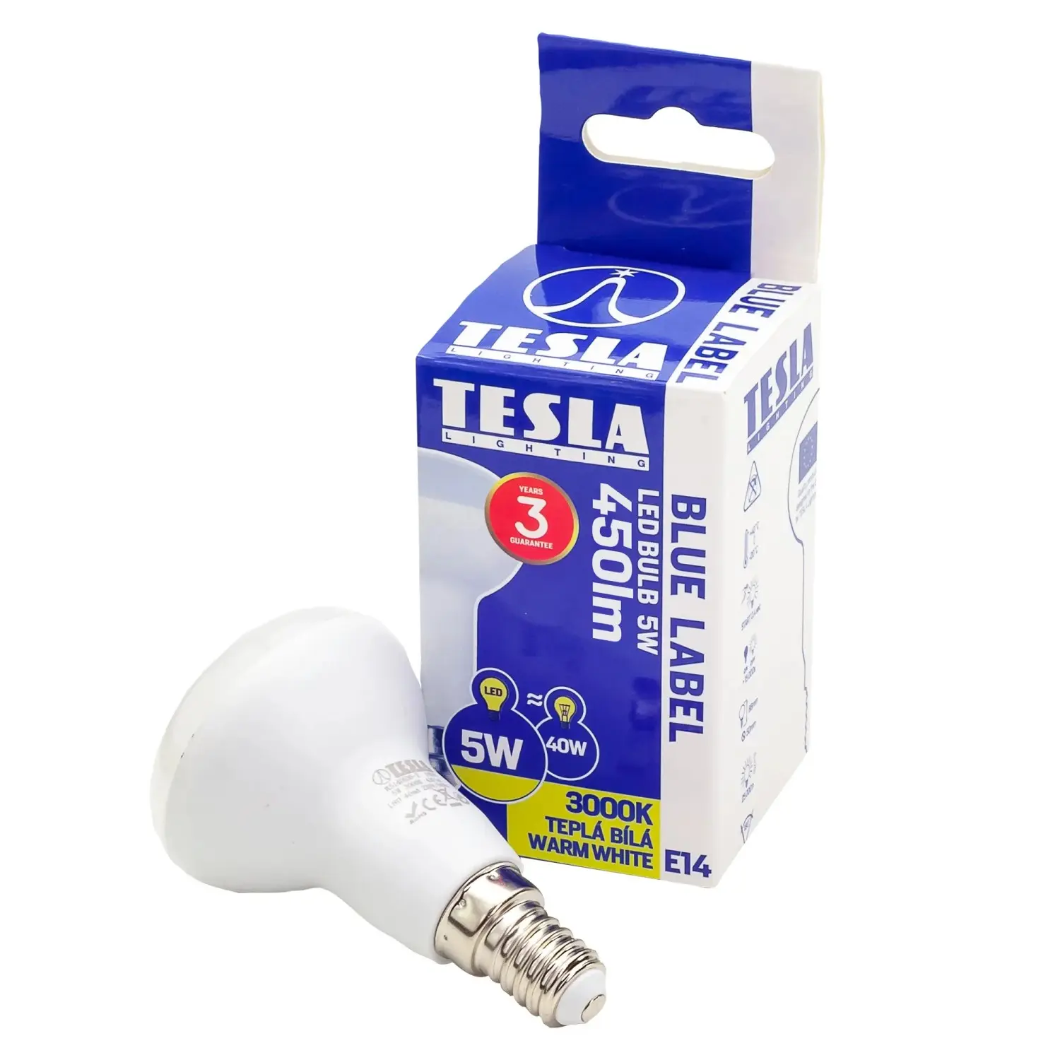 TESLA LED žárovka R50, E14, 5 W, 450 lm, 3 000 K