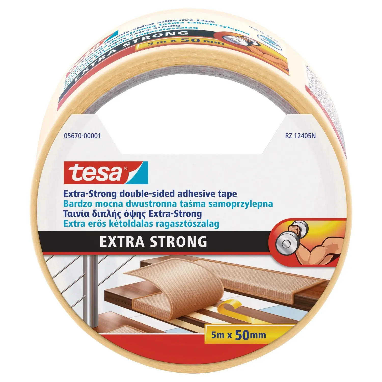 tesa Oboustranná podlahová lepicí páska extra přilnavá, bílá, 5 m x 50 mm