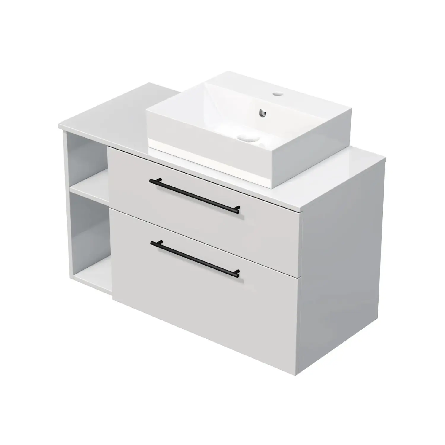 INTEDOOR Koupel.skříň+umyvadlo BEE, úchyt černý, 100cm, regál vlevo, bílá lesk