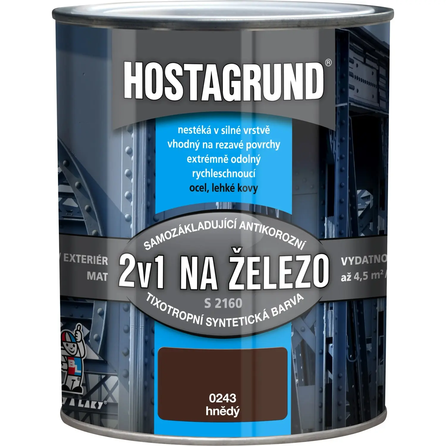Hostagrund Základní i vrchní barva 2v1 na železo S2160, 0243 hnědá, 600 ml