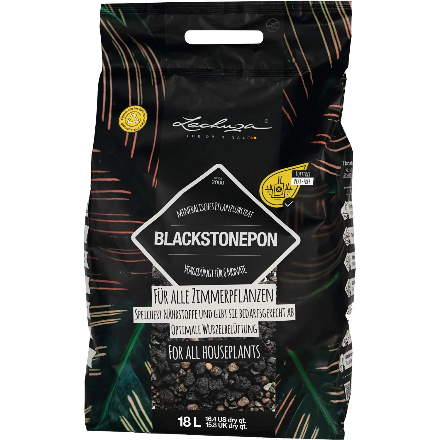 LECHUZA BLACKSTONEPON Minerální substrát pro všechny pokojové rostliny 18 l