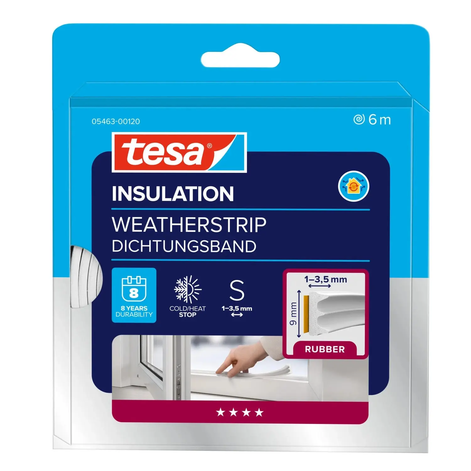 tesa Gumové těsnění pro dveře/okna INSULATION E-profil, bílá, 6 m x 9 mm x 4 mm