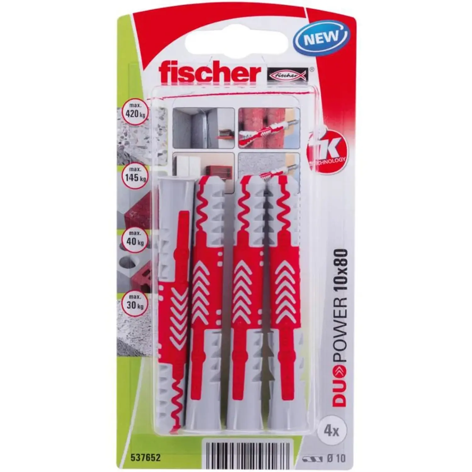 Fischer Hmoždinka DuoPower 10 x 80 K N bez šroubů, 4 ks