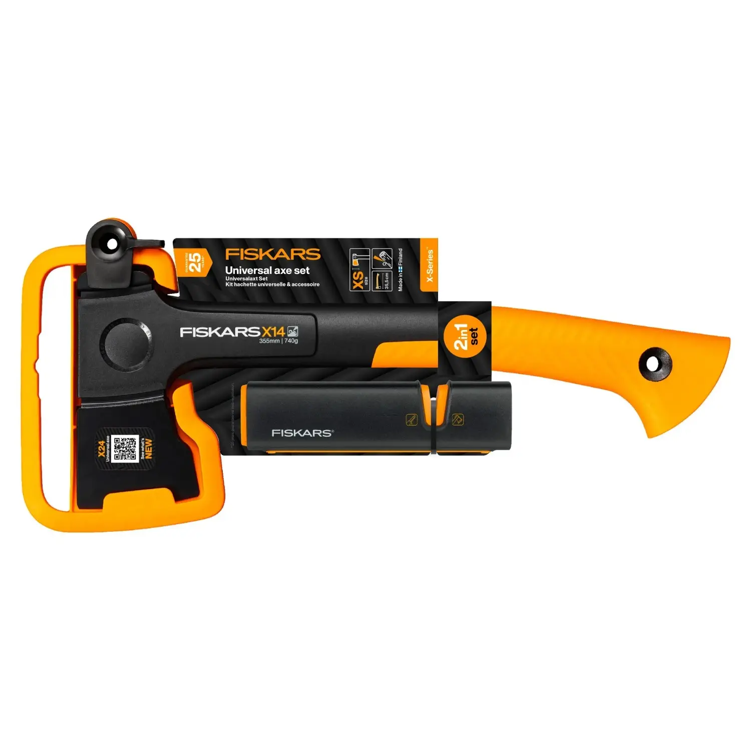 Fiskars Set sekera X14 & ostřič Xsharp