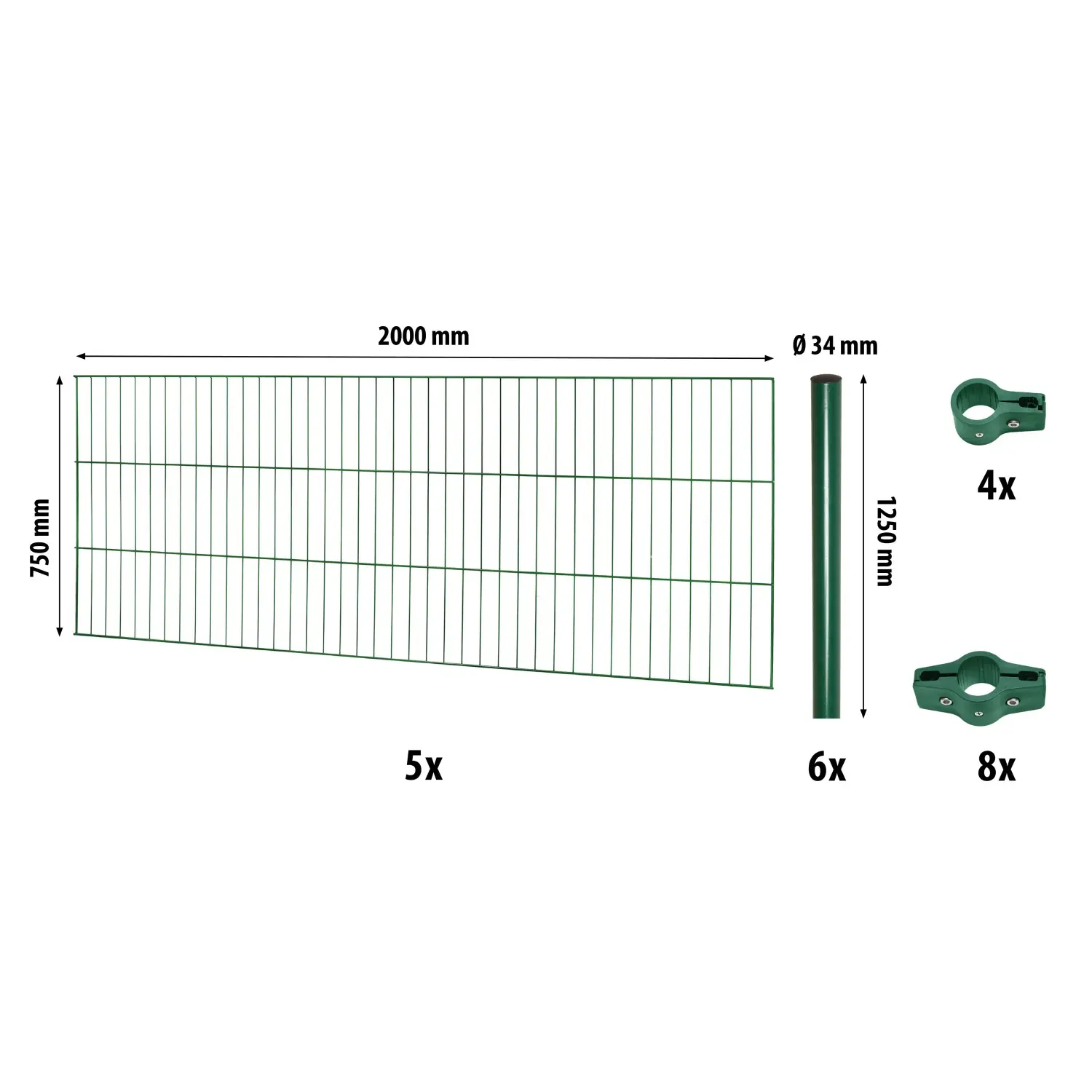 Floraworld Kompletní plotový set 1prut. kul.sl. zabet., zelená, 75 cm, 10 m