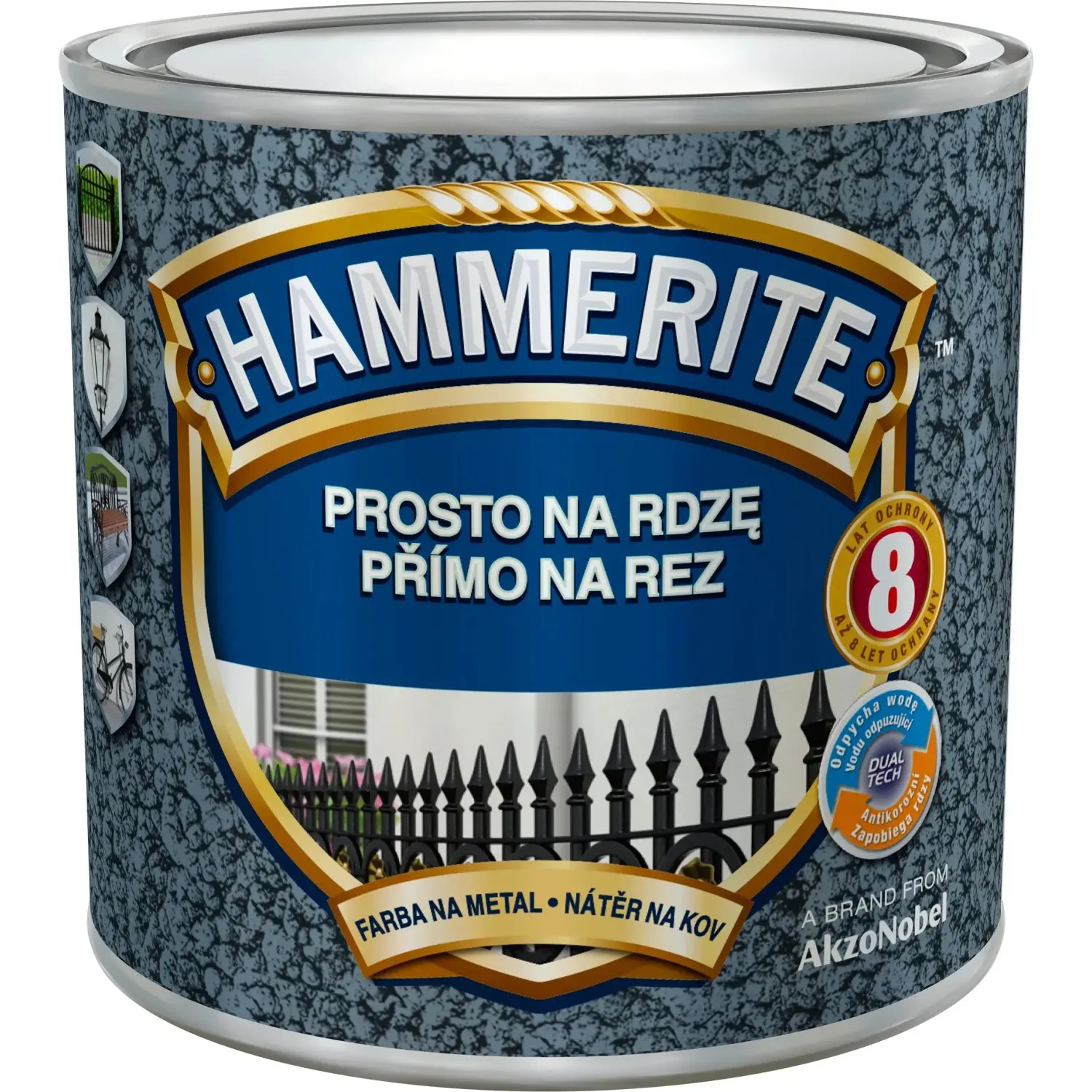 Hammerite Přímo na rez barva na železné kovy kladívková světle modrá 0,25 l