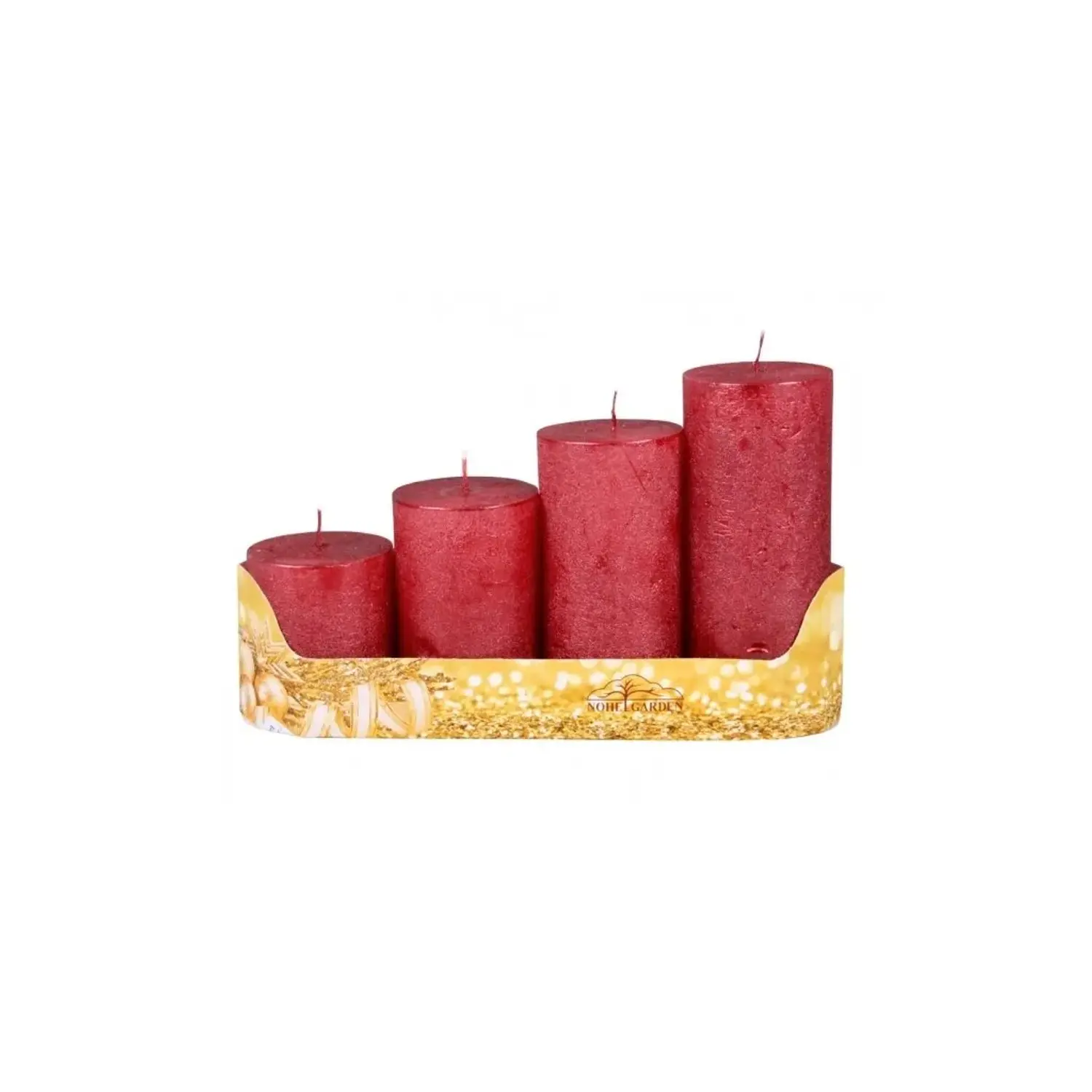 NOHEL GARDEN Adventní svíčky stupňovité rustikální metalické červené 4 ks
