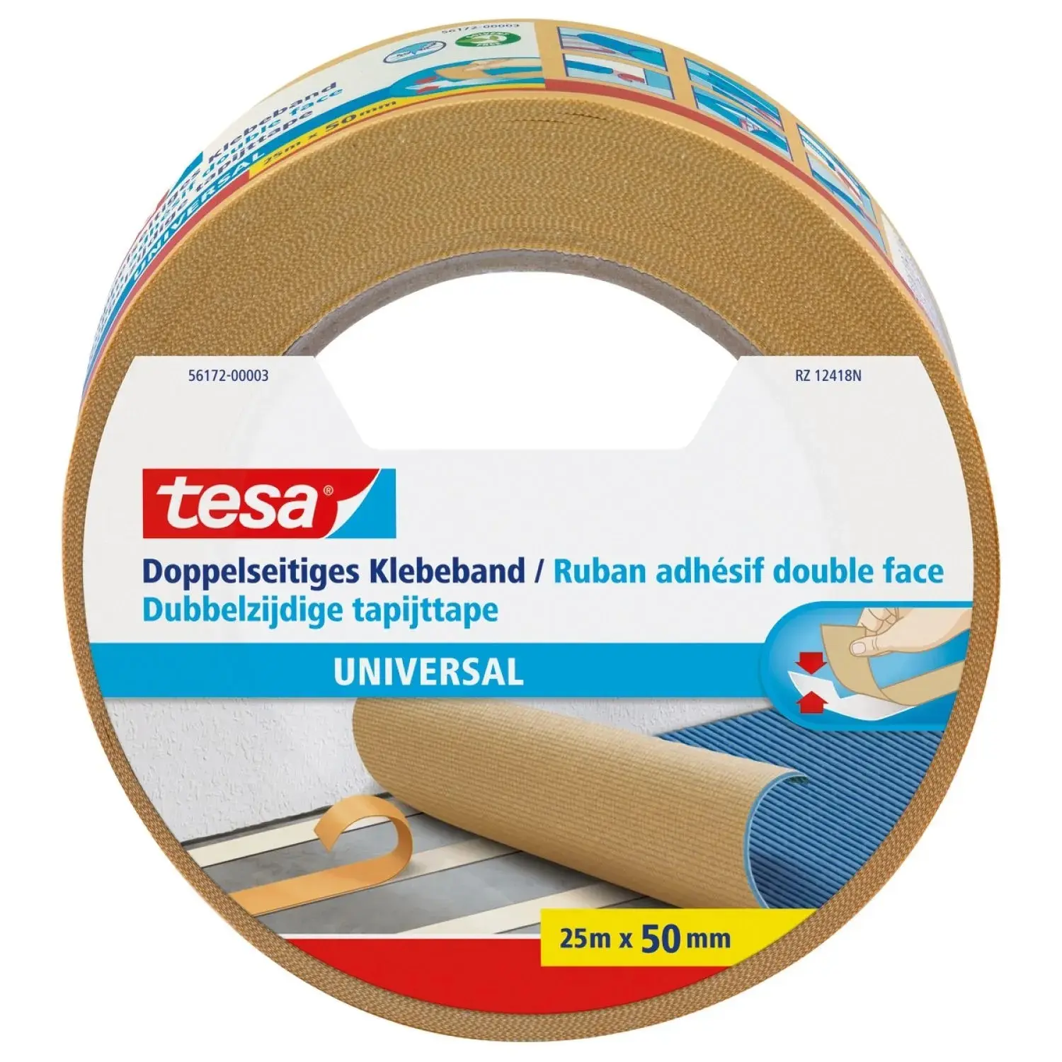 tesa Oboustranná podlahová lepicí páska UNIVERSAL, bílá, 25 m x 50 mm