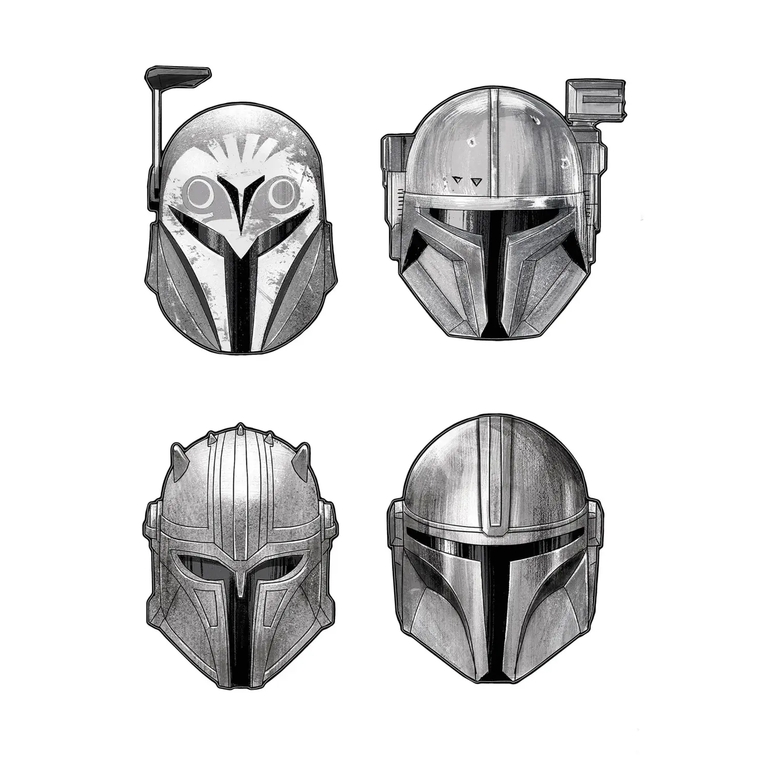 Komar Samolepka na zeď Star Wars The Mandalorian Helmets 50 x 70 cm, 4dílná