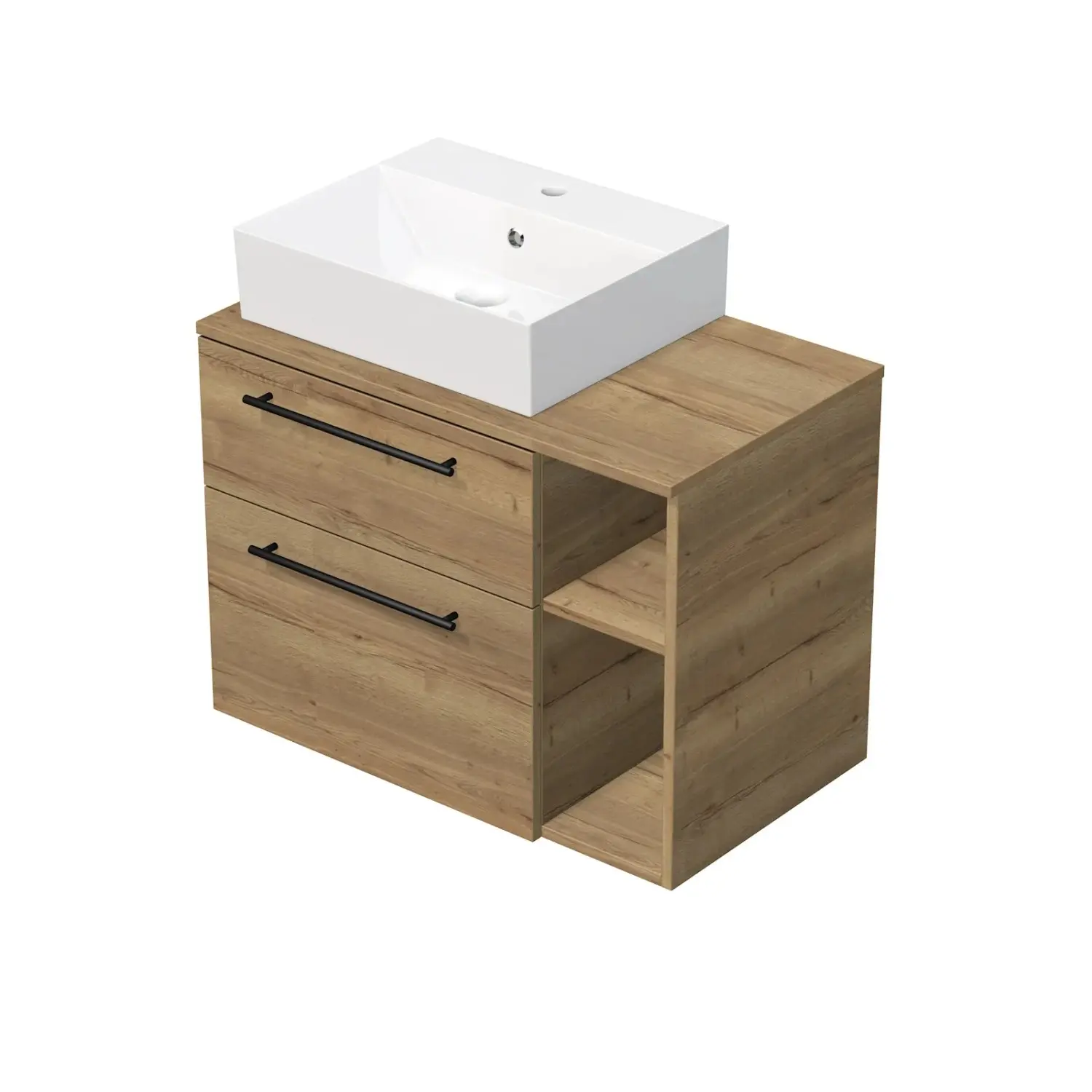 INTEDOOR Koupel.skříň+umyvadlo BEE, úchyt černý, 80cm, regál vpravo, dub Halifax