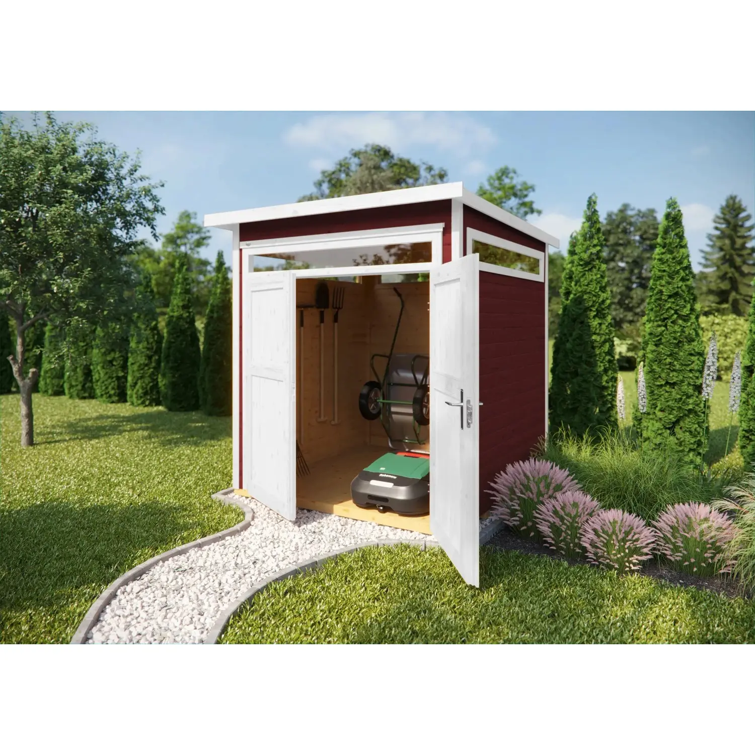 Weka Dřevěný zahradní domek se 4 světlíky 265 vel. 1, červená, 205 x 115 cm
