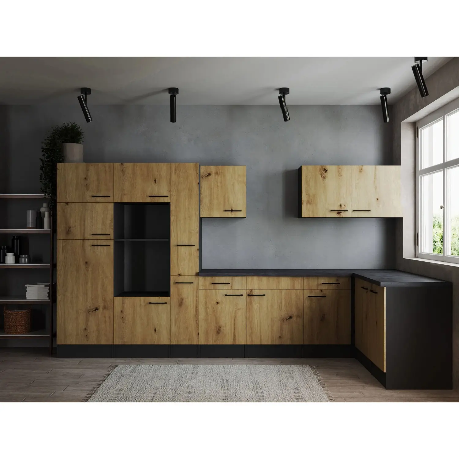 Respekta Kuchyně Oliver L dub Artisan/žula 370 cm - bez el. přístrojů