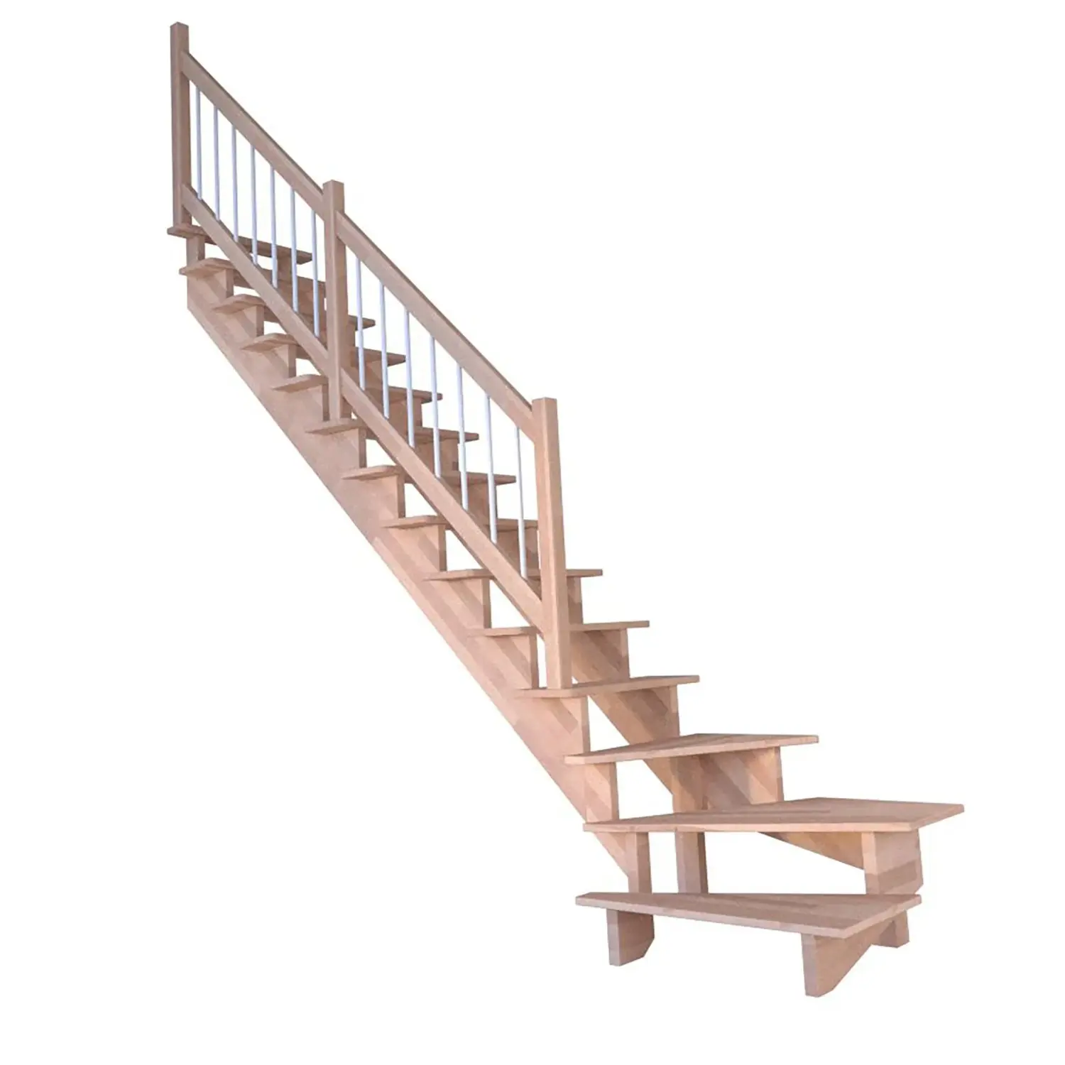 StarWood Schody Lindos Pro bukové levé 80cm otevřené dřev. nerez.bílé zábradlí