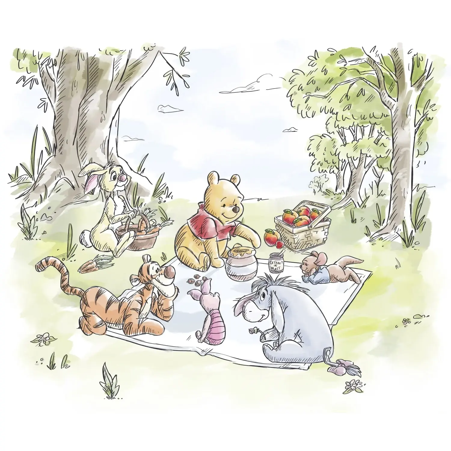 Komar Vliesová fototapeta Disney Winnie The Pooh Nice For Picnics 300 x 250 cm