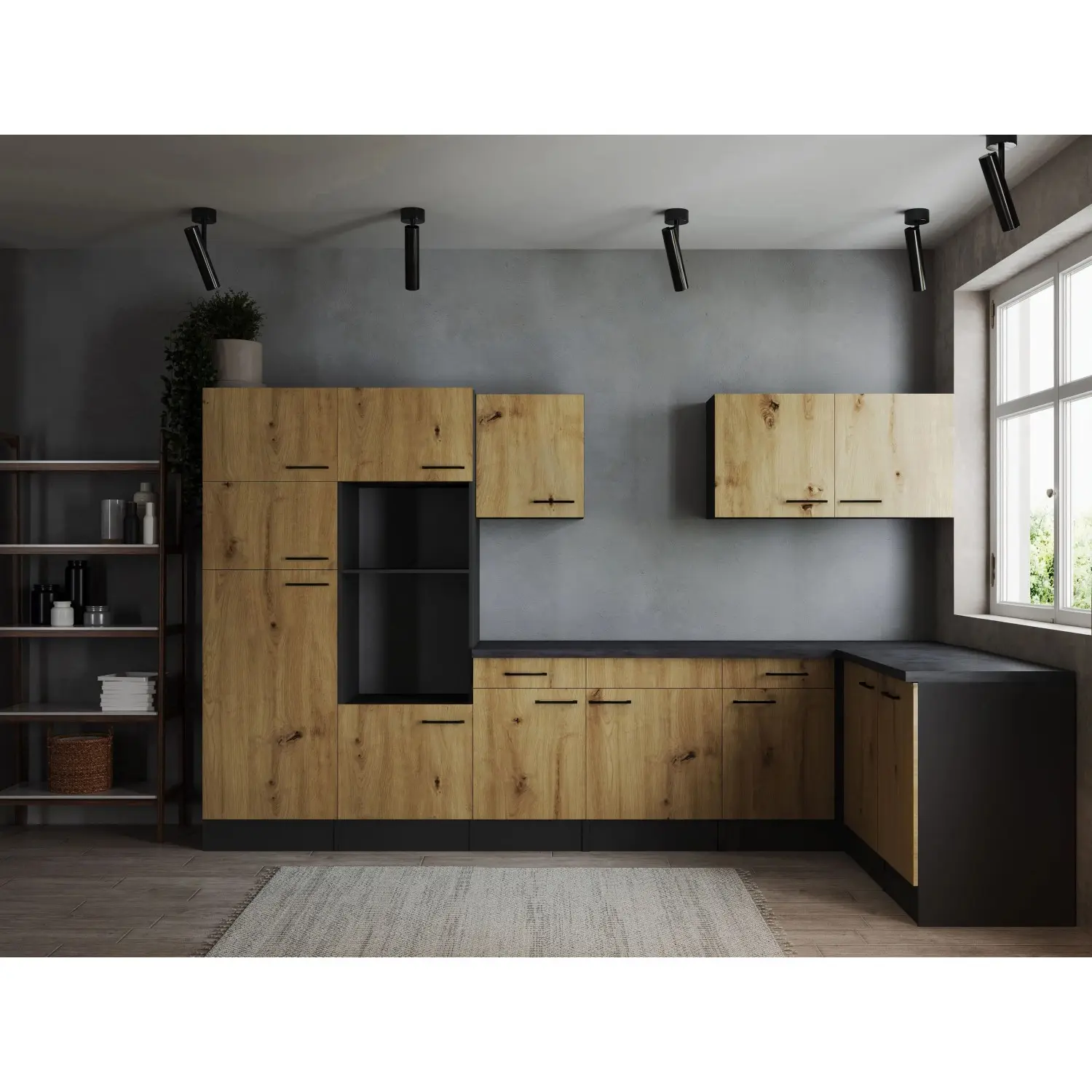 Respekta Kuchyně Oliver L dub Artisan/žula 340 cm - bez el. přístrojů