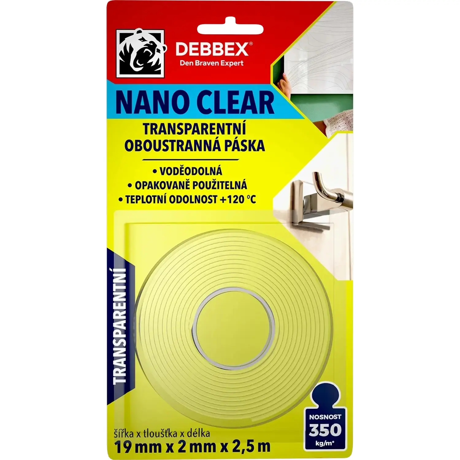 Den Braven Oboustranná páska NANO CLEAR transparentní 19 mm x 2,5 m