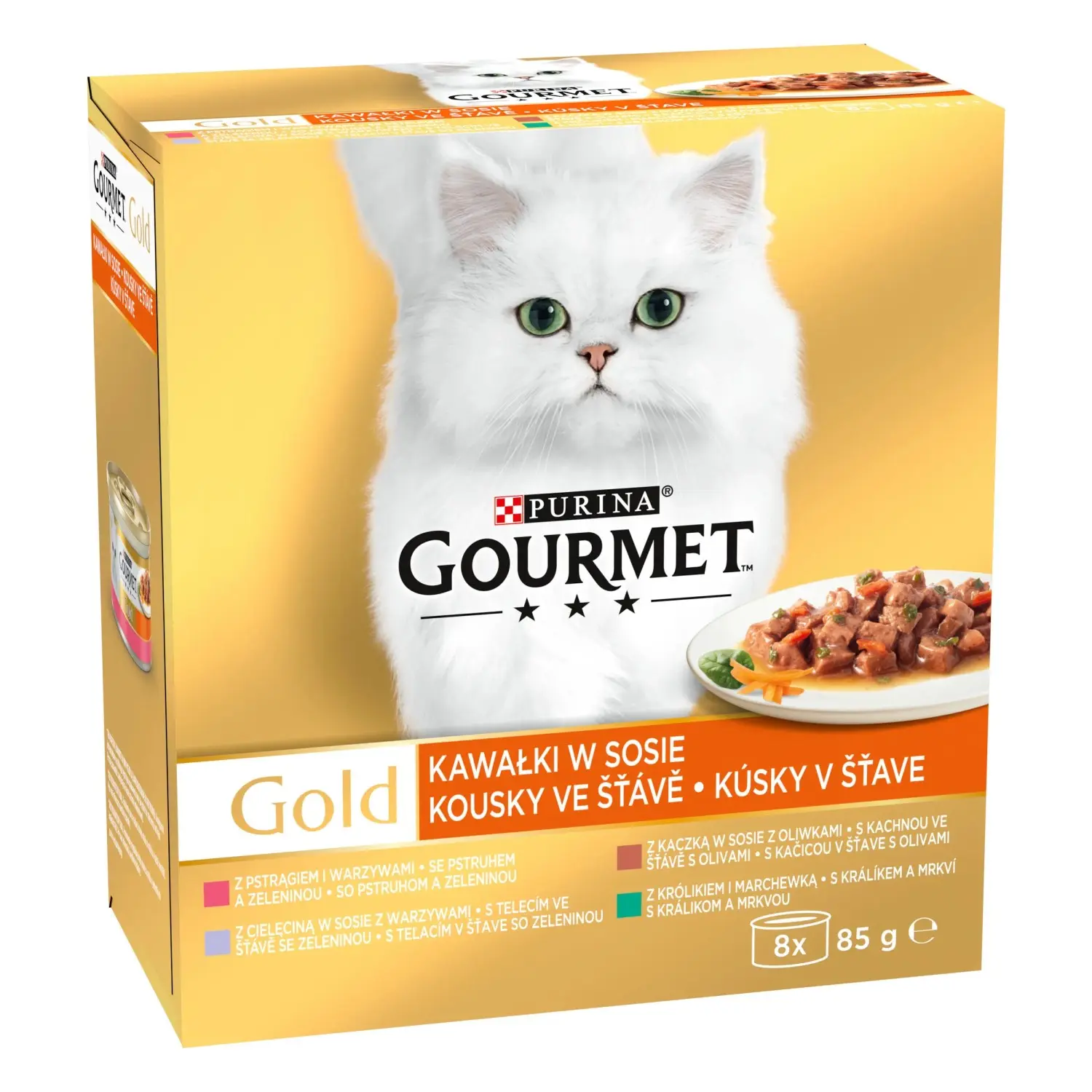 Gourmet Gold Konzervy pro kočky pstruh, telecí, kachna, králík 8 x 85 g