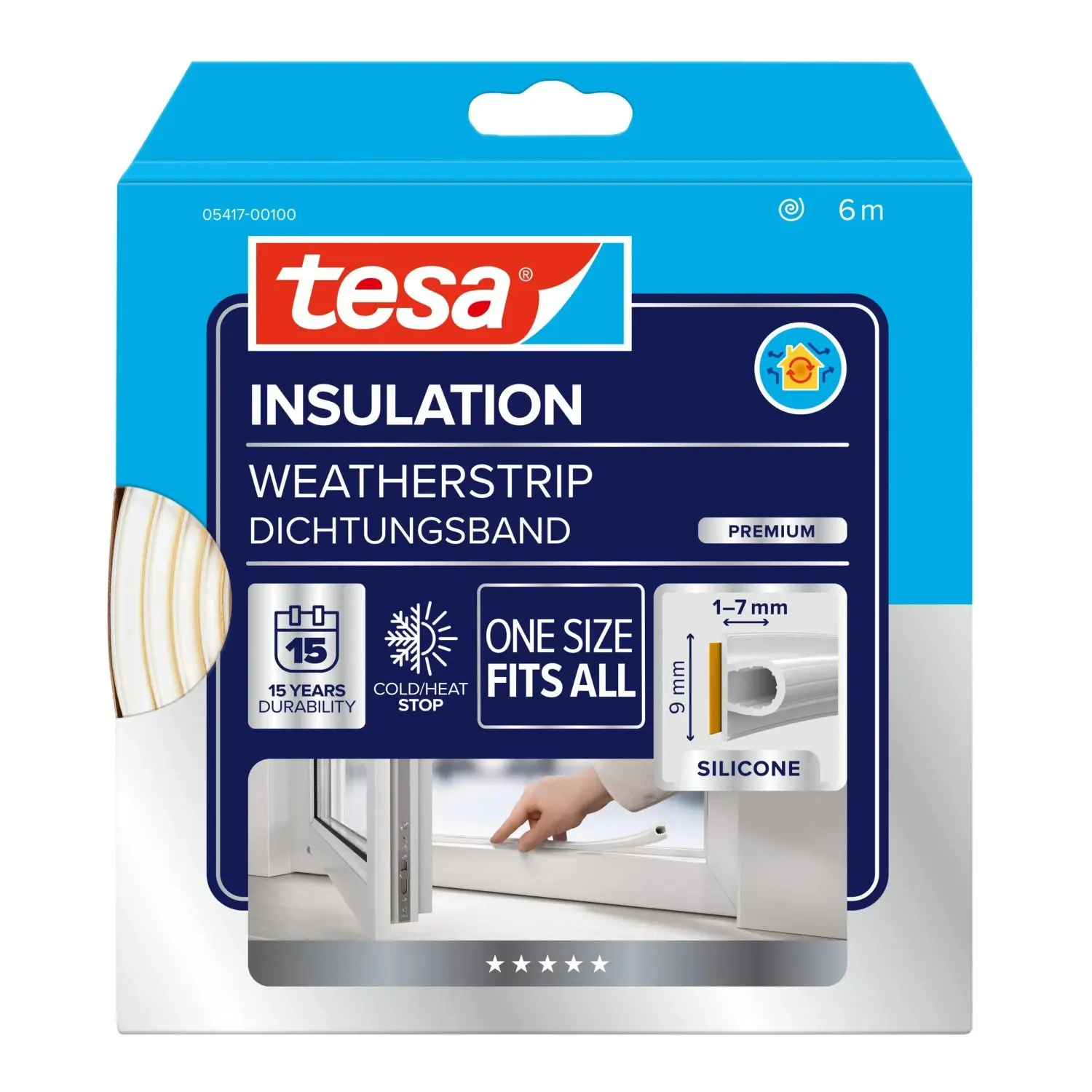 tesa Silikonové těsnění pro dveře/okna INSULATION PREMIUM, bílá, 6m x 9mm x 7mm