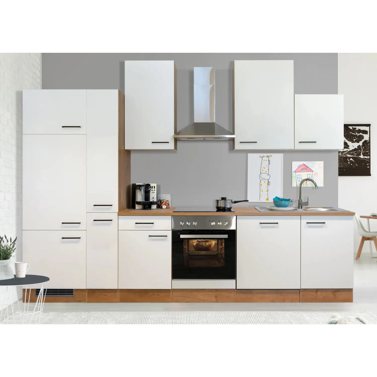Flex-Well Kuchyně Vintea 310 cm/typ 1-lednice/trouba/varná deska/digestoř/myčka