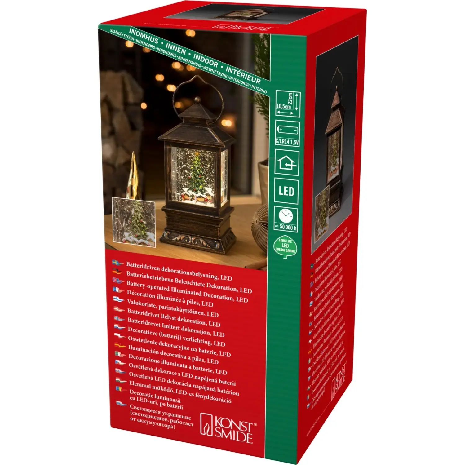 Konstsmide LED vodní lucerna, vánoční trh, teplá bílá, 10,5 x 10,5 x 22 cm