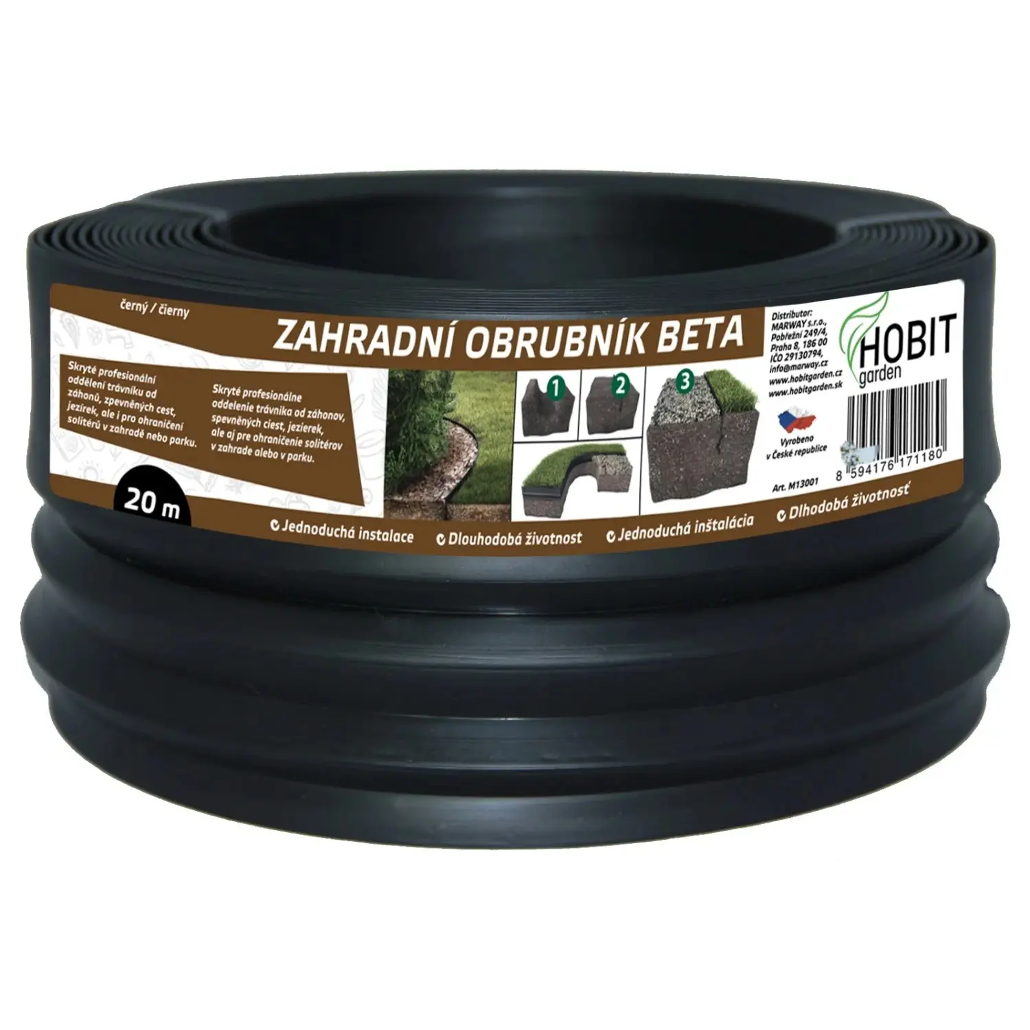 HOBIT garden Zahradní obrubník BETA černý 12 cm x 20 m