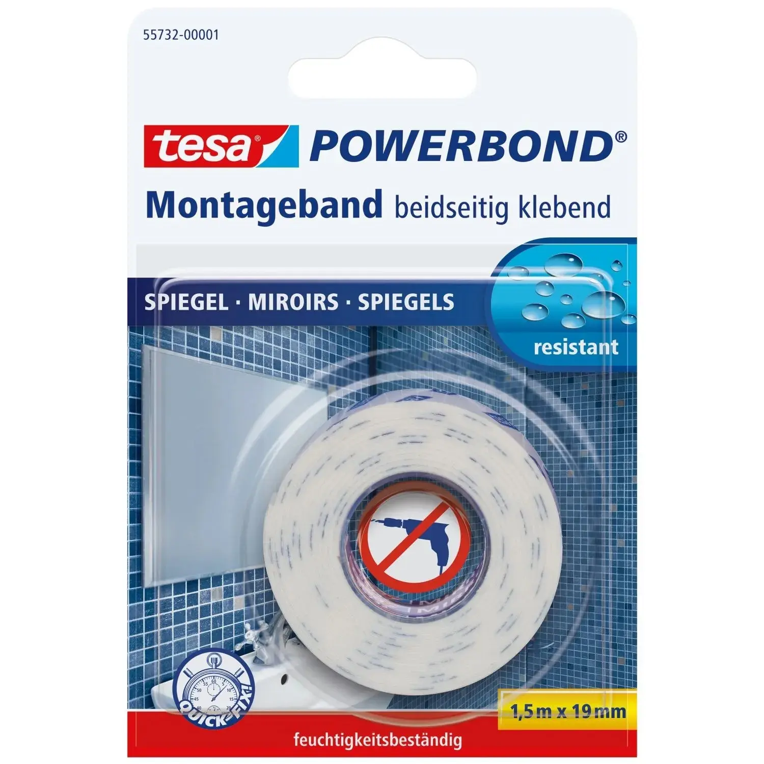 tesa Oboustranná montážní páska Powerbond MIRROR, bílá, 1,5 m x 19 mm