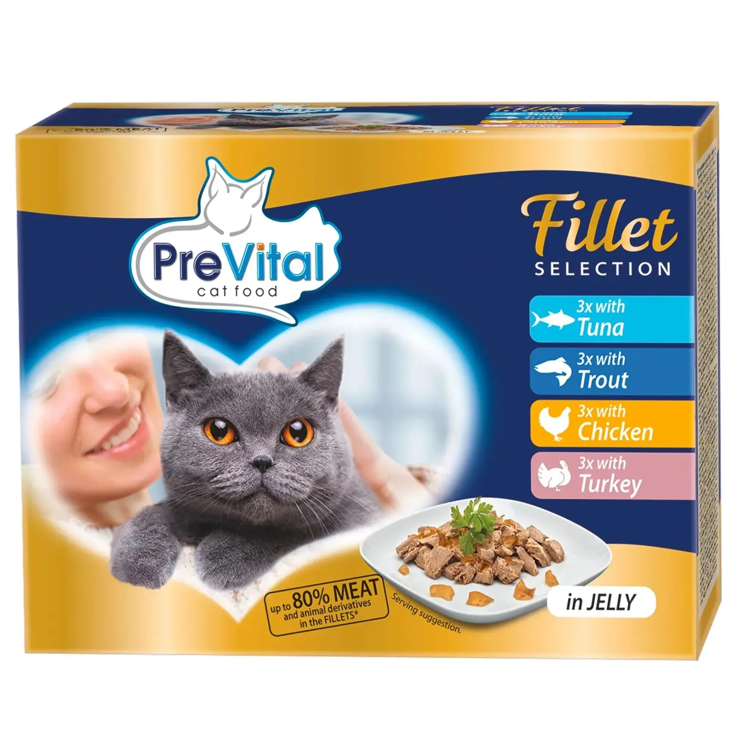 PreVital Kapsička kuře-krůta-pstruh-tuňák pro kočky 12 x 85 g