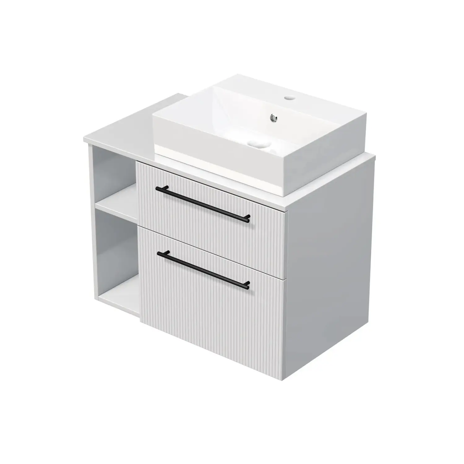 INTEDOOR Skříň+umyvadlo BEE, úchyt černý, š. 80 cm, regál vlevo, bílá 3D pruhy