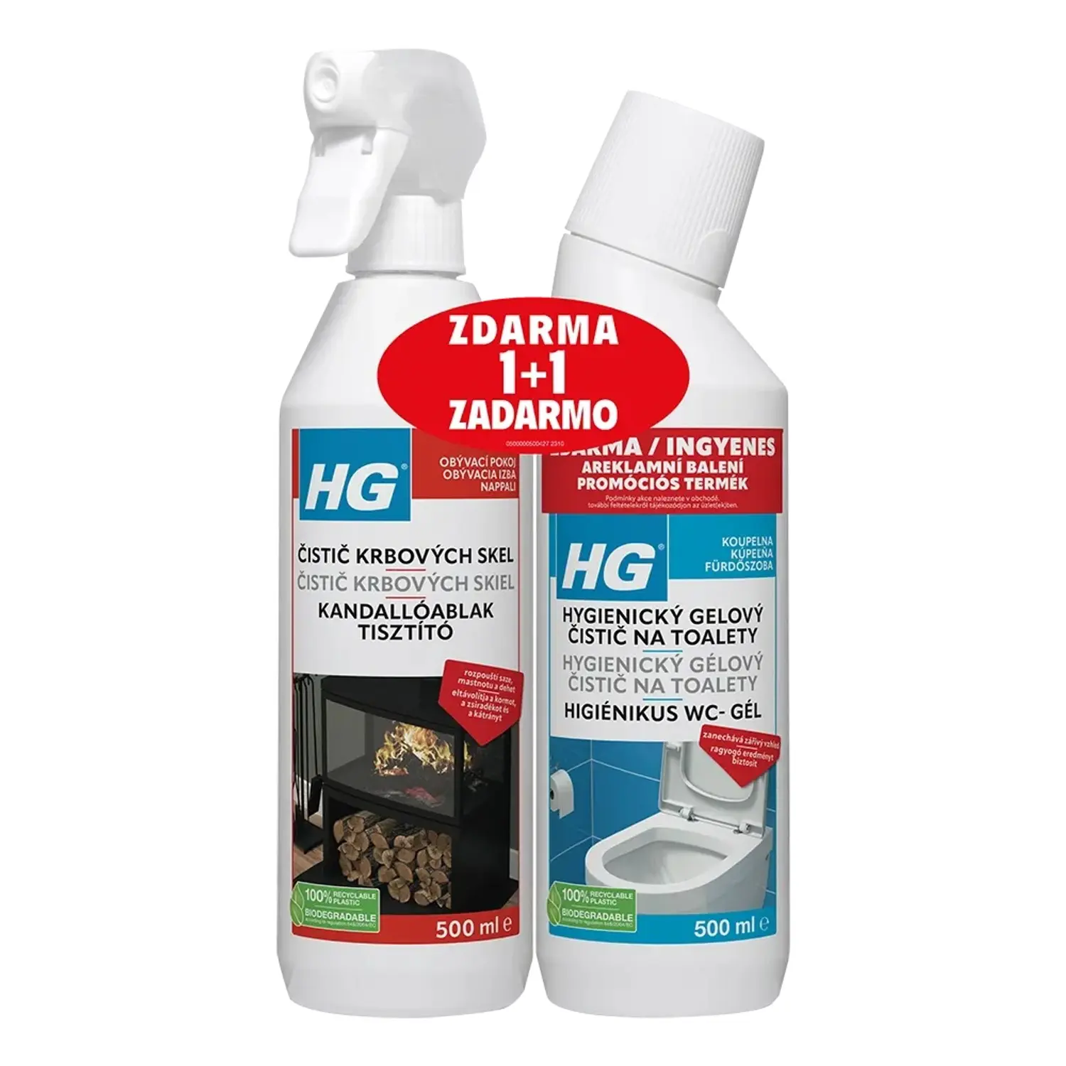 HG Čistič sklen. dvířek krbů a kamen 500 ml + Hygienický gel na toalety 650 ml